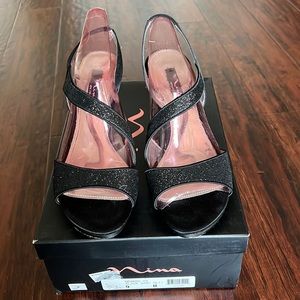 Nina Black Shimmer Heel Shoes